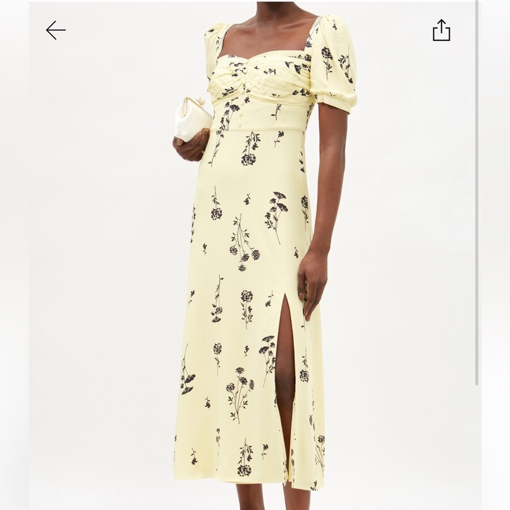 Self Portrait Crepe Yellow Midi Dress w/ slit